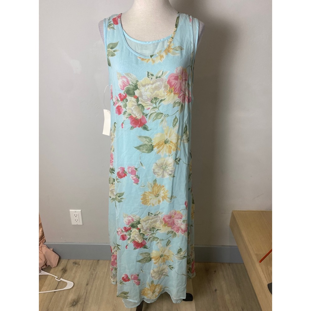 Together Vintage 90s Floral Maxi Dress Blue Sleeveless Rayon Lined Size 6 NWT